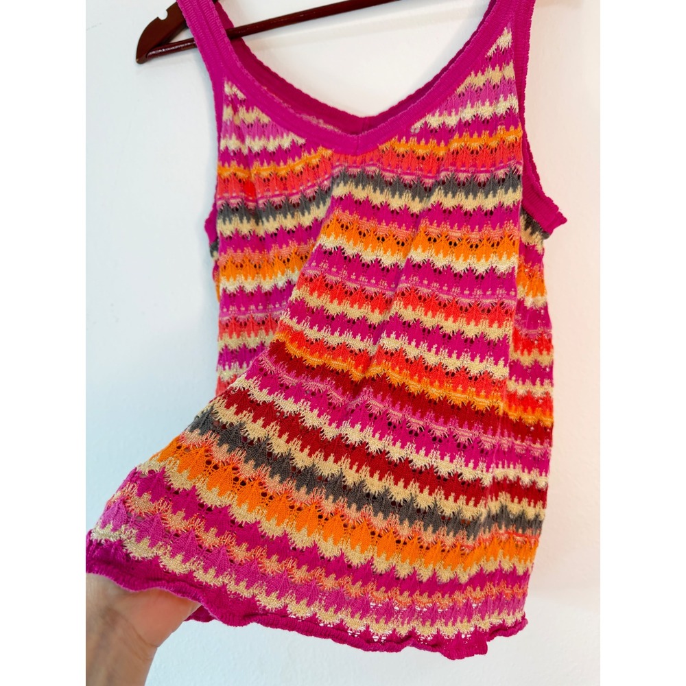 Vintage Y2K Sigrid Olsen Colorful Chevron Knit Tank Top Womens L Silk Blend Boho - Picture 4 of 8